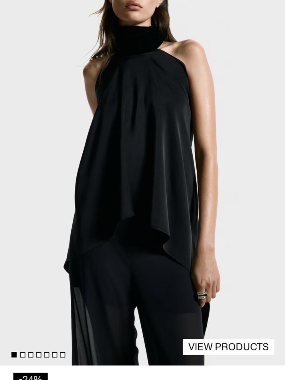 H&M Black Sleeveless High-Neck Draped Top